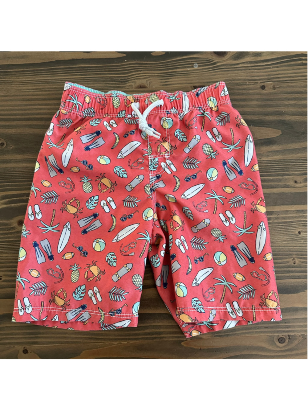 Boys Old Navy Swim Trunks 5T Red Tropical Beach Surfboard Crab Pineapple